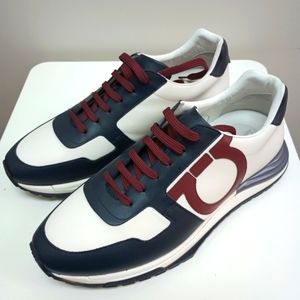 Salvatore Ferragamo Brooklyn Gancio Tricolor Leather Trainer Sneakers